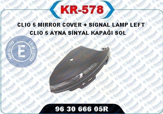 KAYA KR-578 Ayna Sinyal Lambasi Kapakli Ledli Sol Clio V {E-Markli}